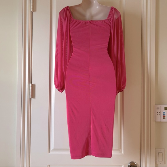 AREA STARS Pink Sweetheart Sheer Long Sleeve Rushed Mesh Dress Size S, NWT - Picture 5 of 10